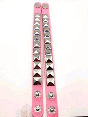Single Row Studded Pink Vegan Leather Bracelets Set of 2 -New